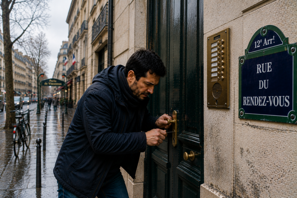 Un propriétaire d'immeuble essaie une ouverture de porte claquée à Paris 12