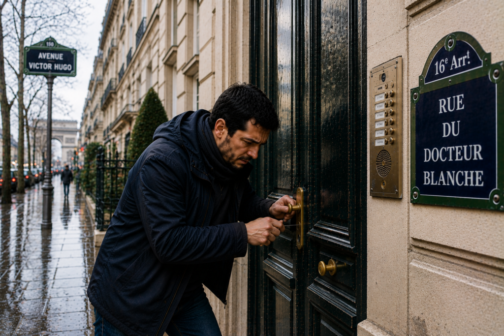 Un locataire essaie une ouverture de porte claquée Paris 16